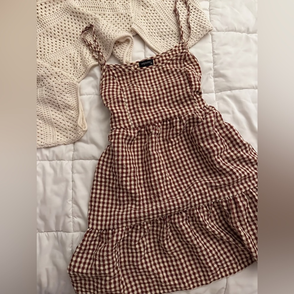 Originality Brick Red Gingham Mini Dress